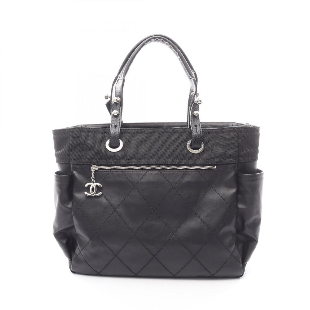 Chanel Paris Biarritz Tote Bag Canvas Leather Black